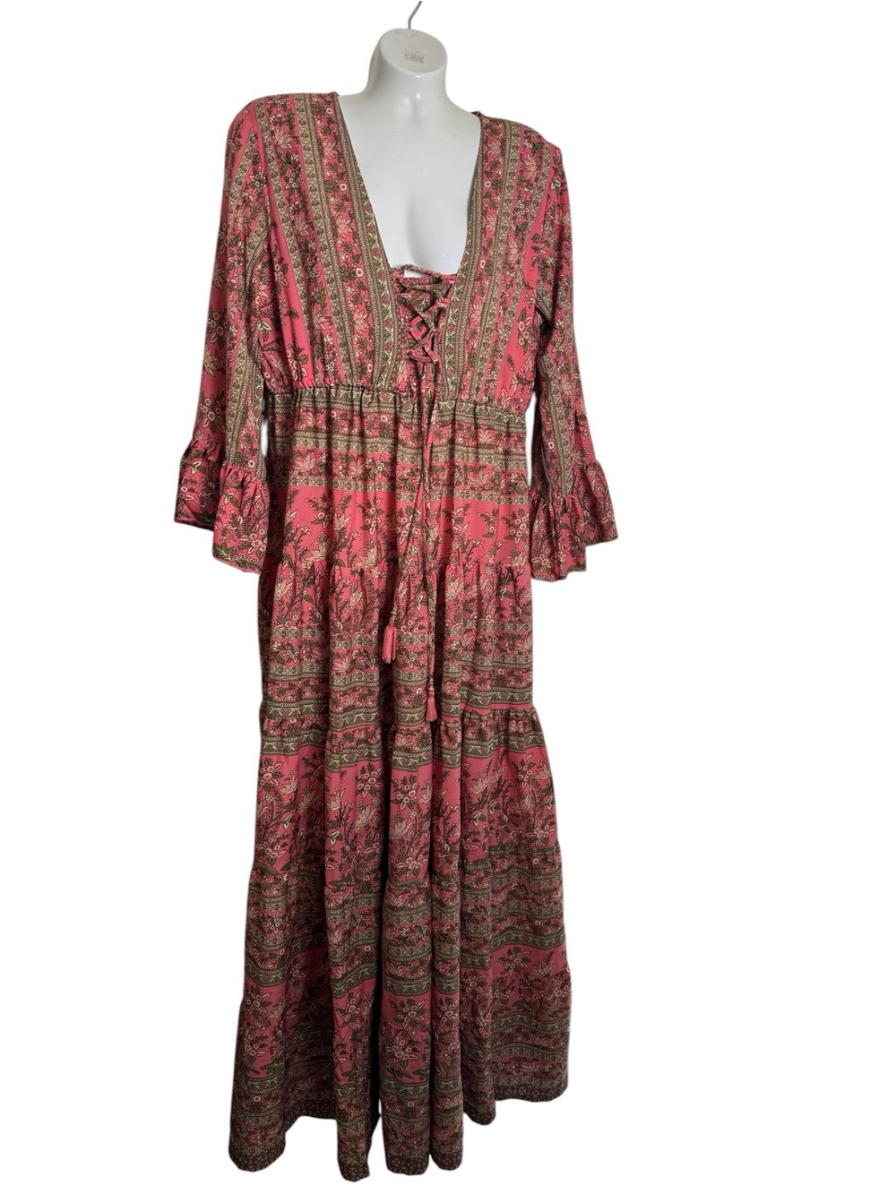 Anthropologie Boemo Boho Chic Ruffle Sleeve Tie Chest Maxi Dress - Picture 3 of 8